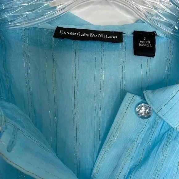 Essential by Milano Blue Crinkle Button Down Shirt - Picture 3 of 6